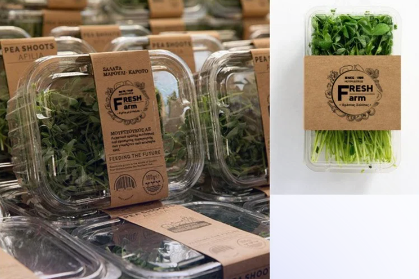 Fresh Farm pea shoots packaging σε σειρά